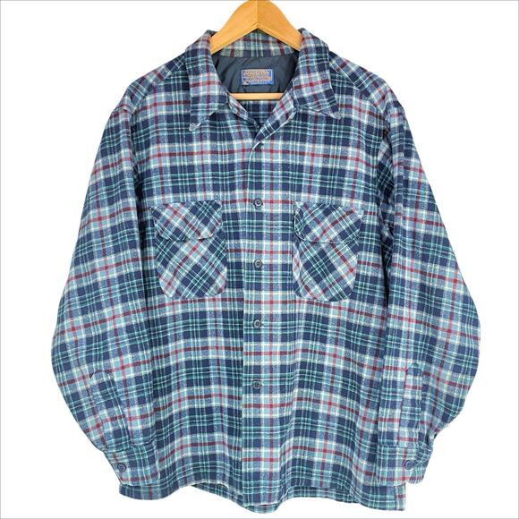 PENDLETON Vintage 1980s 100% Virgin Wool Plaid Button-Up Shirt Shacket Size 2X - Picture 1 of 8